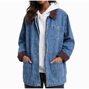 Vintage Denim & Co. Denim Corduroy Long Barn Chore Jacket Women's Size Large